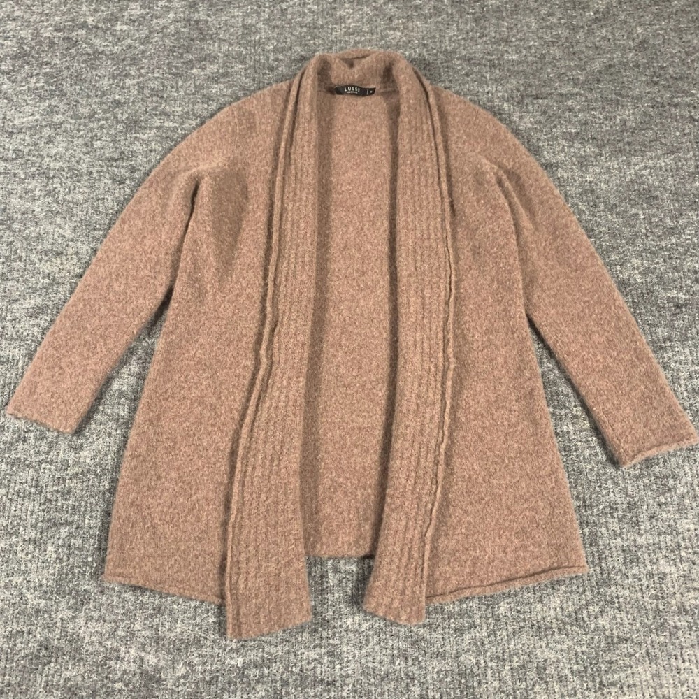 Lusso Cashmere Cardigan Womens M Brown Open Front Shawl Collar Sweater Career